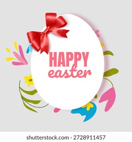 Illustration of Happy Easter Holiday Features a white oval frame shaped like an Easter egg with a soft pink border perfect for holiday marketing, seasonal sales, boutique gift cards, and spring celebration invitations