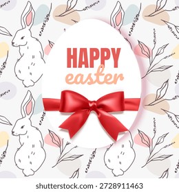 Ilustración de Festiva feliz de Pascua Presenta un marco ovalado blanco en forma de huevo de Pascua con un borde rosa suave perfecto para marketing navideño, ventas de temporada, Tarjetas de regalo boutique e invitaciones de celebración de primavera