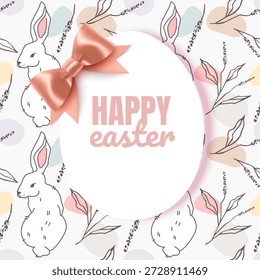 Ilustración de Festiva feliz de Pascua Presenta un marco ovalado blanco en forma de huevo de Pascua con un borde rosa suave perfecto para marketing navideño, ventas de temporada, Tarjetas de regalo boutique e invitaciones de celebración de primavera