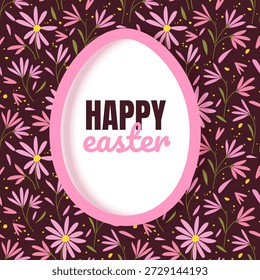 Illustration of Happy Easter Holiday Features a white oval frame shaped like an Easter egg with a soft yellow border perfect for holiday marketing, seasonal sales, boutique gift cards, and spring celebration invitations