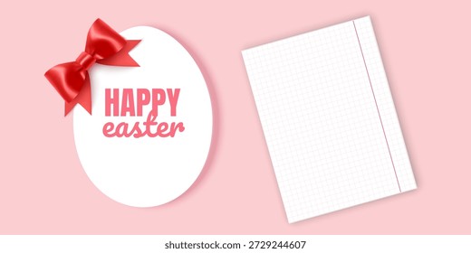 Illustration of Happy Easter Holiday Features a white oval frame shaped like an Easter egg with a soft yellow border perfect for holiday marketing, seasonal sales, boutique gift cards, and spring celebration invitations