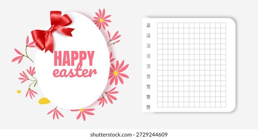 Illustration of Happy Easter Holiday Features a white oval frame shaped like an Easter egg with a soft yellow border perfect for holiday marketing, seasonal sales, boutique gift cards, and spring celebration invitations