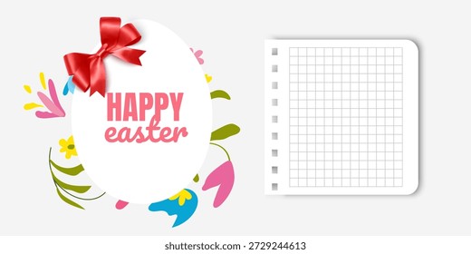 Illustration of Happy Easter Holiday Features a white oval frame shaped like an Easter egg with a soft yellow border perfect for holiday marketing, seasonal sales, boutique gift cards, and spring celebration invitations