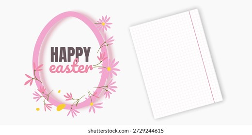 Illustration of Happy Easter Holiday Features a white oval frame shaped like an Easter egg with a soft yellow border perfect for holiday marketing, seasonal sales, boutique gift cards, and spring celebration invitations