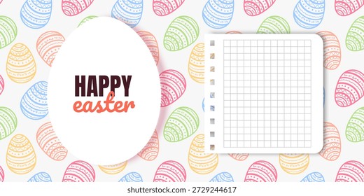 Illustration of Happy Easter Holiday Features a white oval frame shaped like an Easter egg with a soft yellow border perfect for holiday marketing, seasonal sales, boutique gift cards, and spring celebration invitations