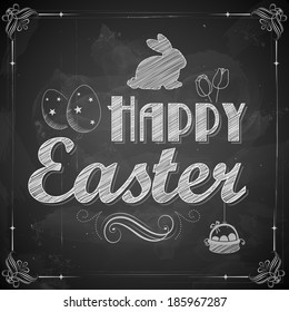 illustration of Happy Easter on chalkboard