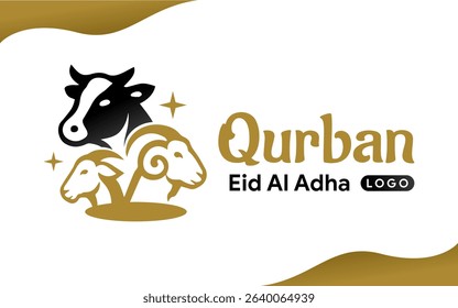 illustration of happy Eid al-Adha holiday with cows and goats