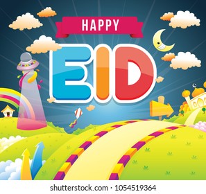 illustration of happy eid with mosque