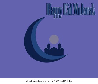 illustration happy eid mubarak card, consept silhoutte and sunset concept. religion card or muslim background card.