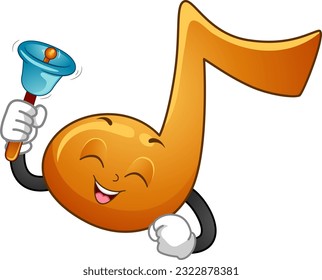 Illustration of a Happy Eighth Note Mascot Playing a Bell