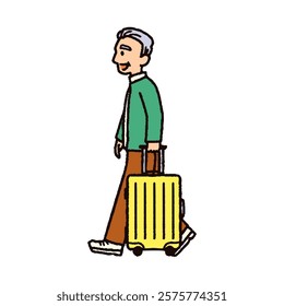 Illustration of happy elderly man going on a trip