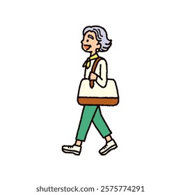 Illustration of happy elderly woman going on a trip