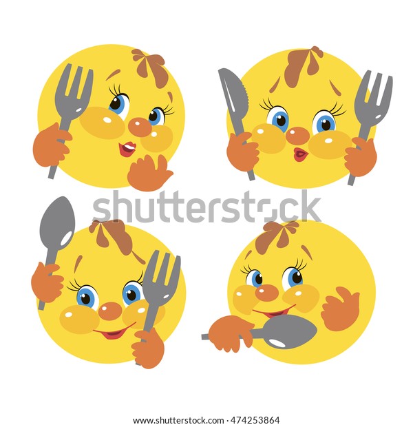 Illustration Happy Faces Cutlery Hungry Yellow Stock Vector Royalty Free Illustration Happy Faces Cutlery Hungry Yellow Stock Vector Royalty Free