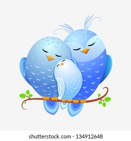 illustration of a happy family blue owls