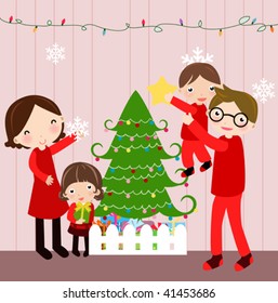 Illustration of happy family at christmas