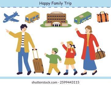 illustration of a happy family enjoying a vacation