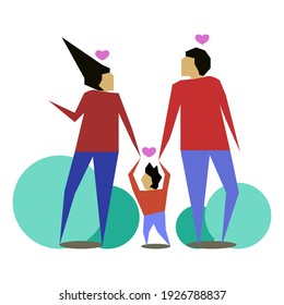 illustration of a happy family full of love, father, mother and child, in a simple flat design style