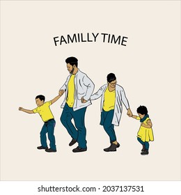 illustration of a happy family going for a walk
