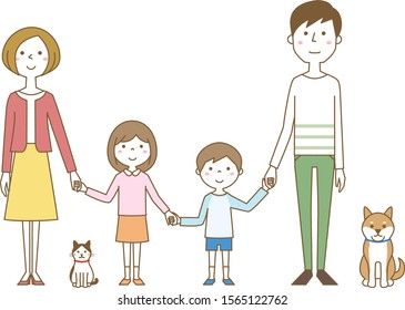 Illustration of a happy family holding hands.