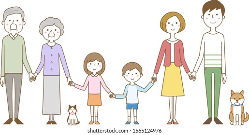 Illustration of a happy family holding hands.