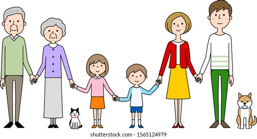 Illustration of a happy family holding hands.