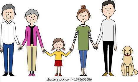 Illustration of a happy family holding hands.