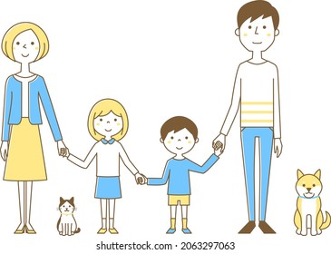 Illustration of a happy family holding hands.
