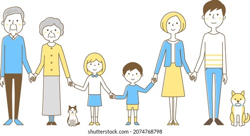 Illustration of a happy family holding hands.