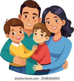 illustration of a happy Family hugging there kids