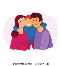 Illustration of happy family, mother, faather and son, Vector