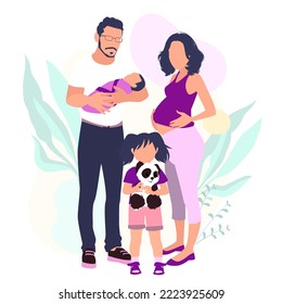 Illustration of happy family on color background