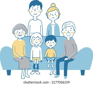 It is an illustration of a happy family sitting on the sofa.