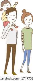 Illustration of a happy family taking a walk.