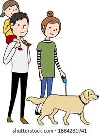 Illustration of a happy family taking a walk.