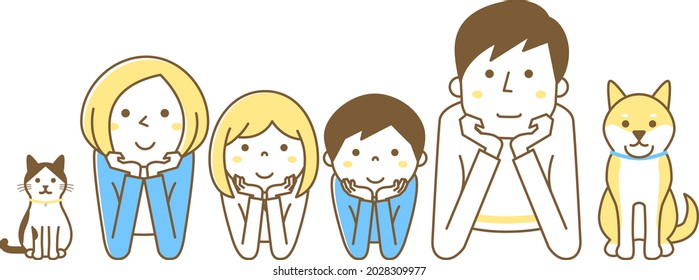 Illustration of a happy family wearing a cheek cane.