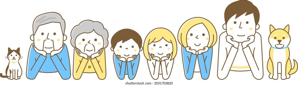 Illustration of a happy family wearing a cheek cane.