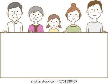 Illustration of happy family with white board.