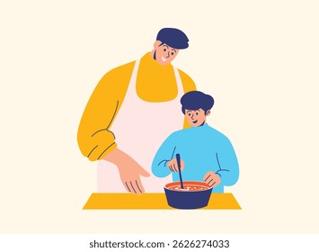Illustration of an Happy Fathers Day cooking with son Character