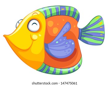 Illustration of a happy fish on a white background