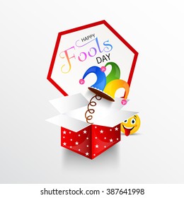 illustration of Happy Fool's Day concept with colorful stylish text on abstract background.