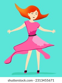 Illustration of happy and free woman with orange hair
