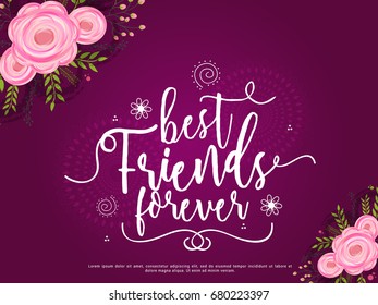 Illustration Of Happy Friendship Day, Best Friends Forever Typographic Greeting Card Design.