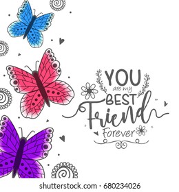 
Illustration Of Happy Friendship Day, Best Friends Forever Typographic Greeting Card Design.