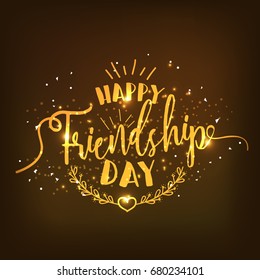 Illustration Of Happy Friendship Day Shiny Golden Typographic Greeting Card Design.