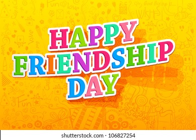 Illustration Of Happy Friendship Day Text With Doodle Background