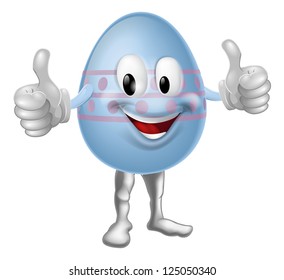 An illustration of a happy fun cartoon Easter egg mascot character doing a thumbs up