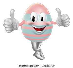 An illustration of a happy fun cartoon Easter egg mascot character doing a thumbs up