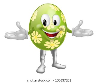 An illustration of a happy fun cartoon Easter egg mascot character