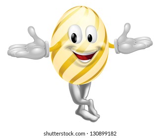 An illustration of a happy fun cartoon Easter egg mascot character