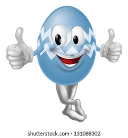 An illustration of a happy fun cartoon Easter egg mascot character doing a thumbs up